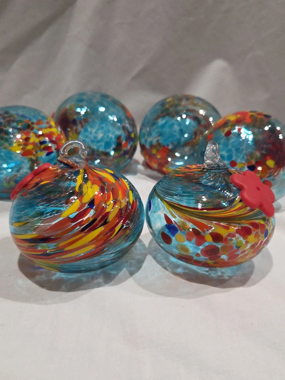 Blown Glass Orb Hummingbird Feeder for Outdoors Hanging Set/6